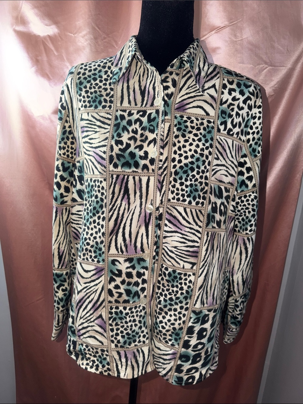 Alfred Dunner Cream Multi Animal Print Button-Up Top